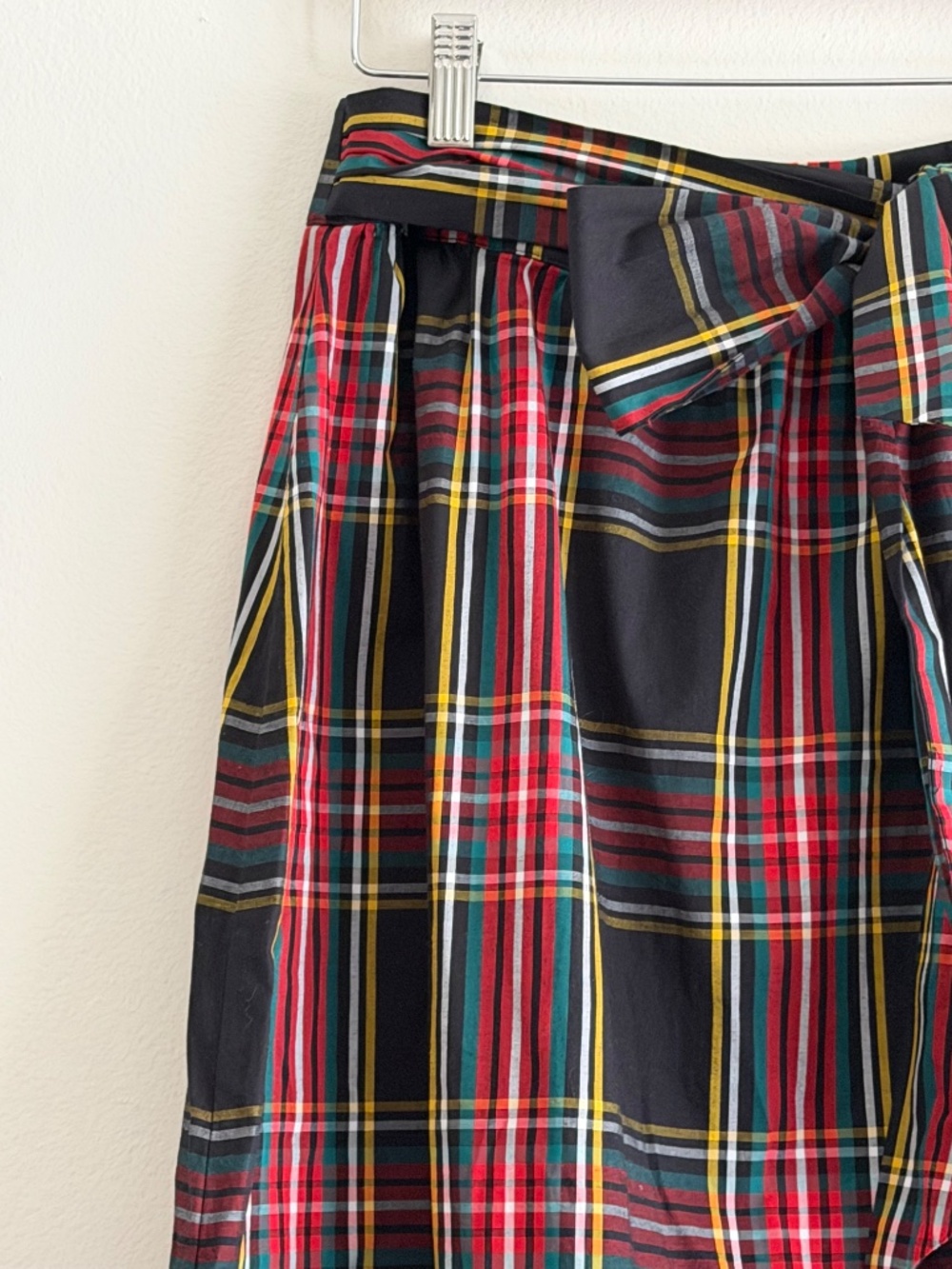 J Crew Red Tartan Plaid Skirt Attached Belt Midi Length Flounce Hem Cotton Sz 4 - Picture 6 of 16